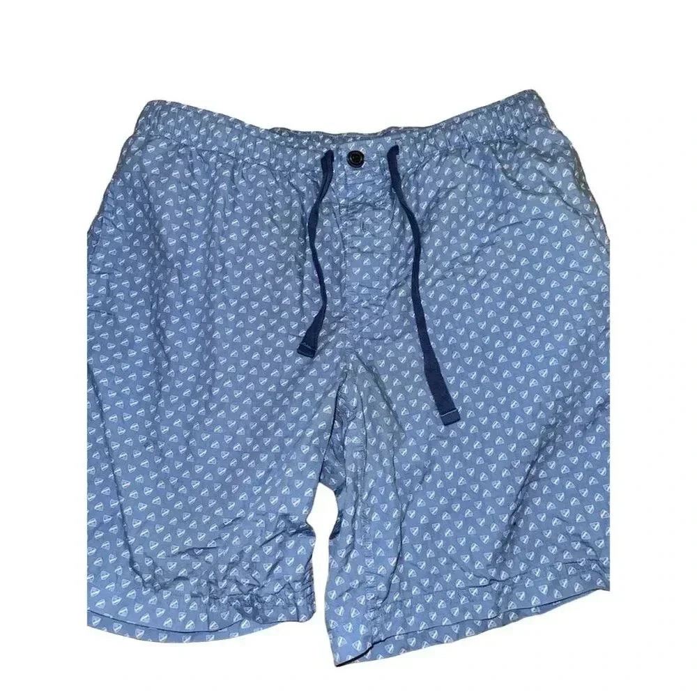 Cremieux Men's Sleep Shorts L Blue Sailboat Print Adjustable Drawstring